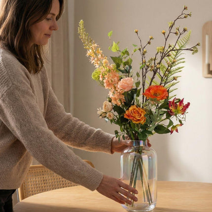 Kunstbloemen boeket - Amber Peach Deluxe - Real Touch - 12 stelen - ↕105 cm