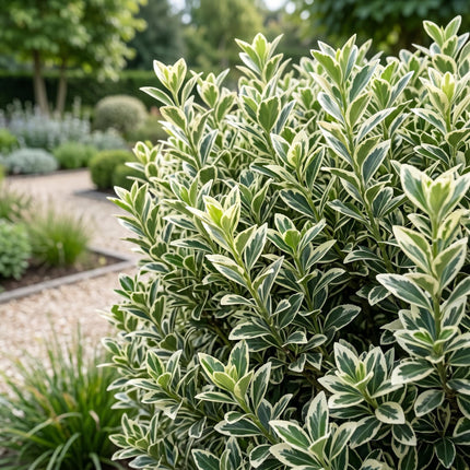 Euonymus japonicus White Spire - Kardinaalsmuts - 24x Haagplanten - Groenblijvend - Wit - Groen - Pot 9cm - Hoogte 20-30cm