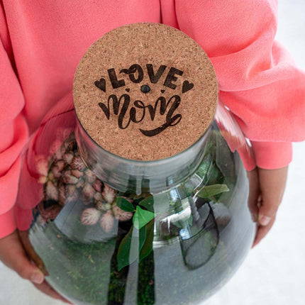 LOVE MOM' terrarium Sam + engraved cork with light - Bottle terrarium DIY kit - Ø 24.5 cm ↑ 30 cm - Mother's Day