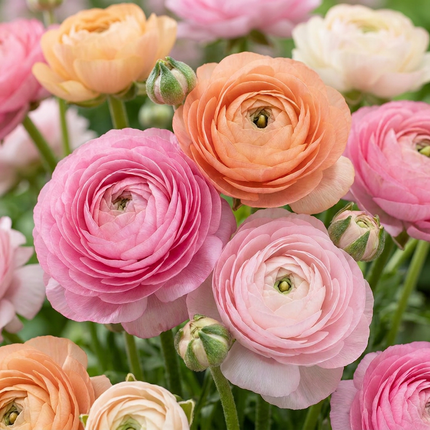 160x Ranunculus Pastel Mix - Bloembollen - Pastelkleurige ranonkel - D - Zomerbloeier - Bolmaat 5/6