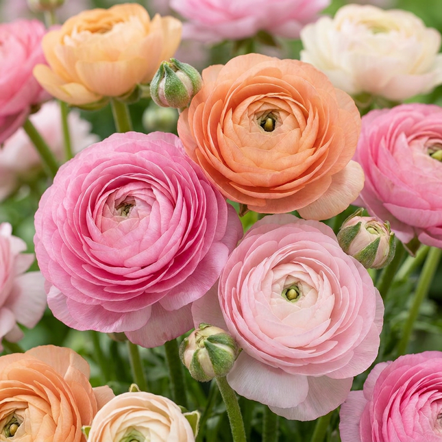 160x Ranunculus Pastel Mix - Bloembollen - Pastelkleurige ranonkel - D - Zomerbloeier - Bolmaat 5/6