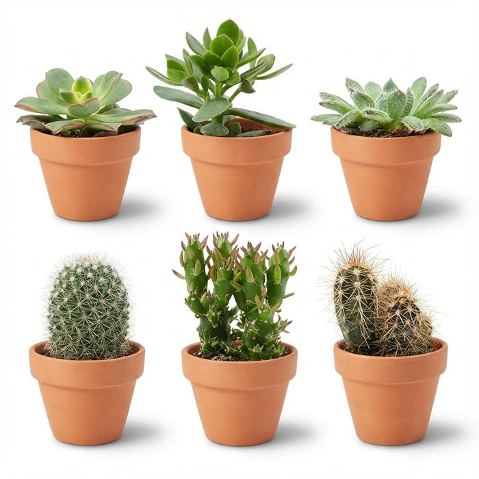 Mini Cactus & Vetplanten Mix - ↕5-10cm - Ø8,1cm - Terracotta Potten - 6x