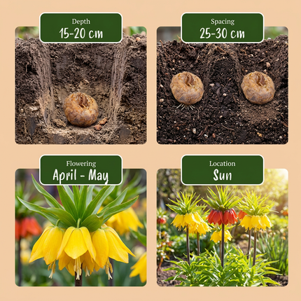 24x Fritillaria Imperialis Mix - Bloembollen - Keizerskroon mix - Diversen - Voorjaarsbloeier - Bolmaat 18/20