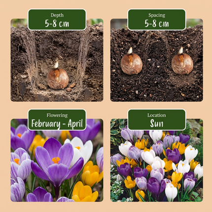 120x Crocus Large Flowering Mix - Bloembollen - Grootbloemige krokus mix - Diversen - Voorjaarsbloeier - Bolmaat 7/8