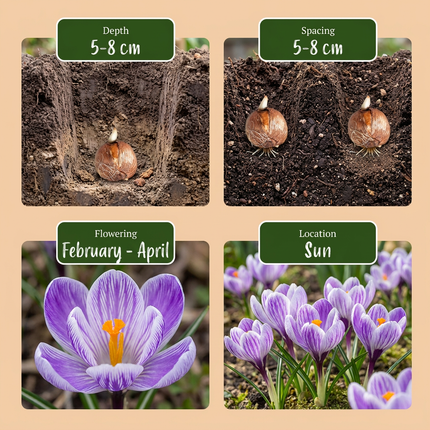 120x Crocus Blue - White - Bloembollen - Krokus - Blauw en Wit - Verwilderingsbol - Bolmaat 7/8