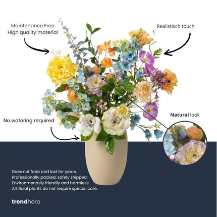 Ramo de flores artificiales - Soft Spring Deluxe - Tacto real - 18 tallos - ↕85 cm