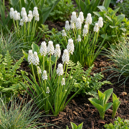 400x Muscari White Magic - Bloembollen - Witte druifhyacint - Wit - Verwilderingsbol - Bolmaat 6/7