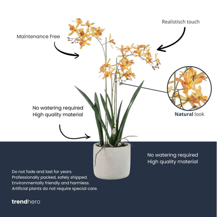 Orchidea Renanthera artificiale gialla e arancione in vaso - ↕56cm