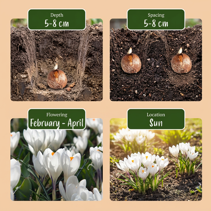 120x Crocus White - Bloembollen - Witte krokus - Diversen - Verwilderingsbol - Bolmaat 7/8