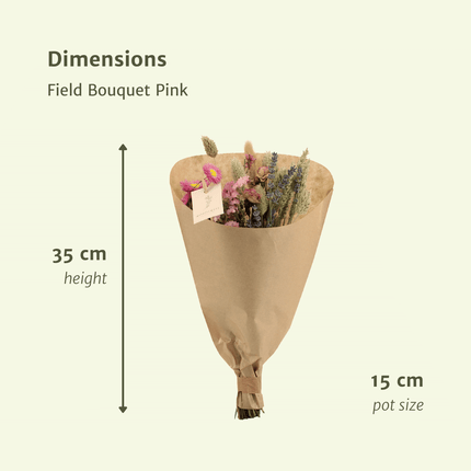Bouquet di fiori secchi da campo rosa - Ø15cm - ↕35cm