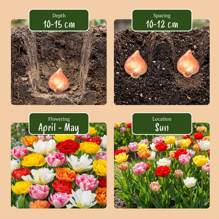 120x Tulipa Double mix - Bloembollen - Gevulde tulp mix - Diversen - Voorjaarsbloeier - Bolmaat 11/13