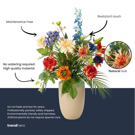 Kunstbloemen Boeket “Colorful Bloom Deluxe” – Real Touch – ↕70cm – 18 Stelen
