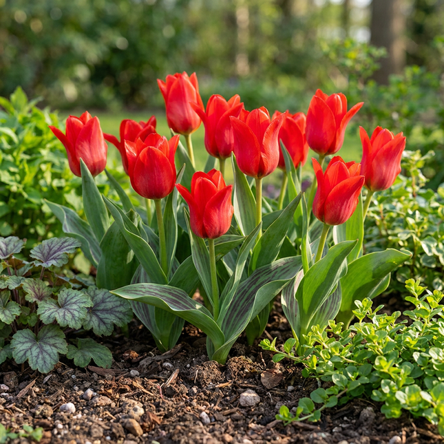 120x Tulipa Greigii Red - Bloembollen - Greigii-tulp - Rood - Voorjaarsbloeier - Bolmaat 11/12