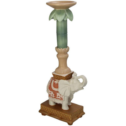 Bougeoir - Éléphant rose/vert - Polyrésine - 34,50 cm