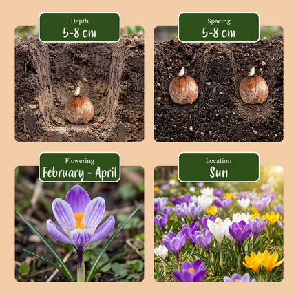 70x Crocus mix - Bloembollen - Gemengde krokussen - Diversen - Verwilderingsbol - Bolmaat 7/8