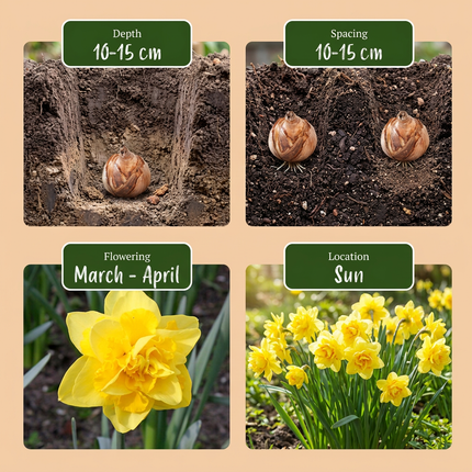 10x Narcissus Golden Ducat - Bloembollen - Gevulde gele narcis - Geel - Voorjaarsbloeier - Bolmaat 12/14