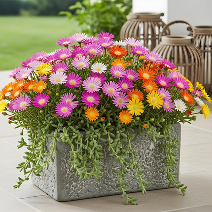 Couvre-sol rustique - Delosperma Jewel of Dessert - Lot de 4 - Coloris : rouge, orange, violet, rose - Entretien facile - Pot de 14 cm - Hauteur : 17 cm