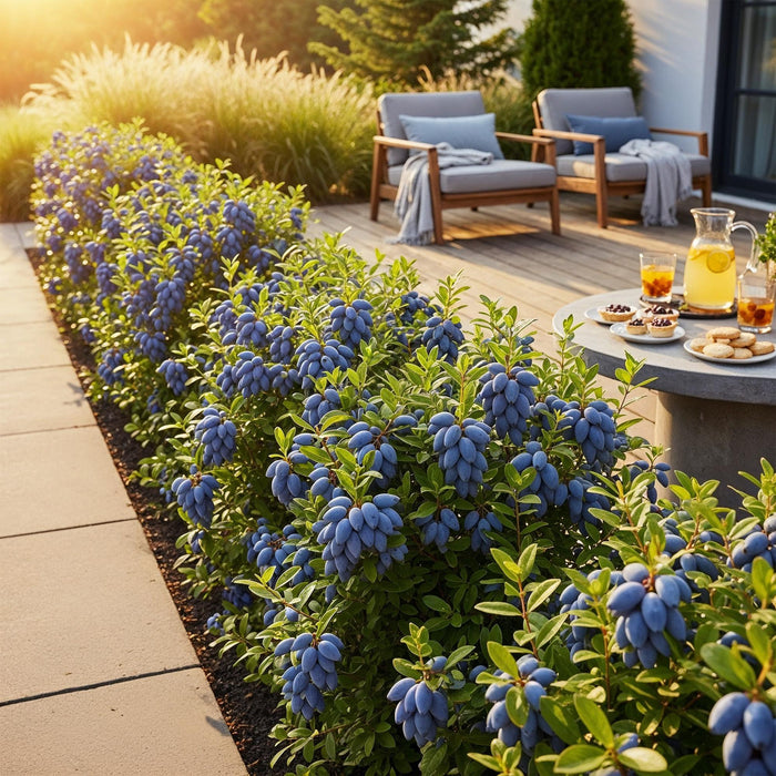 Honingbes - Lonicera caerulea Kamtschatica - Winterhard - 3 Planten - Pot  9 cm - Blauw  Bes