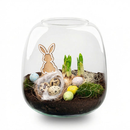 Emma Mini Pasqua - Terrario aperto - Kit fai da te per giardino in bottiglia - ↕20cm - Ø19cm