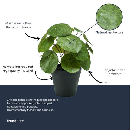 Artificial Pilea bush plant in black pot - ↕25 cm