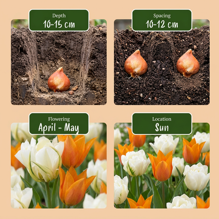 15x Tulipa Sunbath - Bloembollen - Tulp Sunbath - Geel en Wit - Voorjaarsbloeier - Bolmaat 11/12