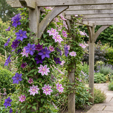 Clematis Duo Purple & Pink - Bosrank 12x - Paars - Roze - Wit - Klimplant - Ø9cm - ↕35cm