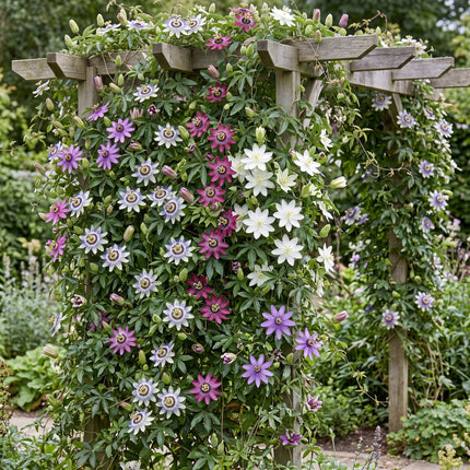 Passiflora Regenboog - Passiflora Rainbow 12x - Wit - Paars - Roze - Paars - Klimplant - Ø9cm - ↕35cm