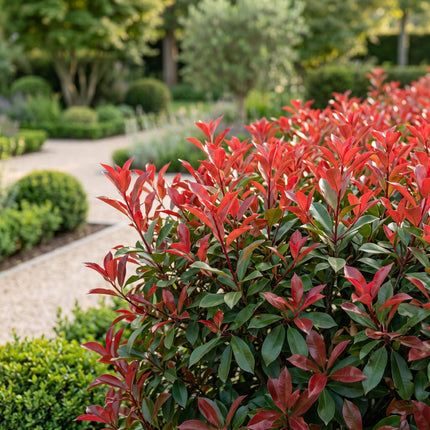 Photinia fraseri Carre Rouge - Glansmispel - 24x Haagplanten - Groenblijvend - Rood - Pot 9cm - Hoogte 25-35cm
