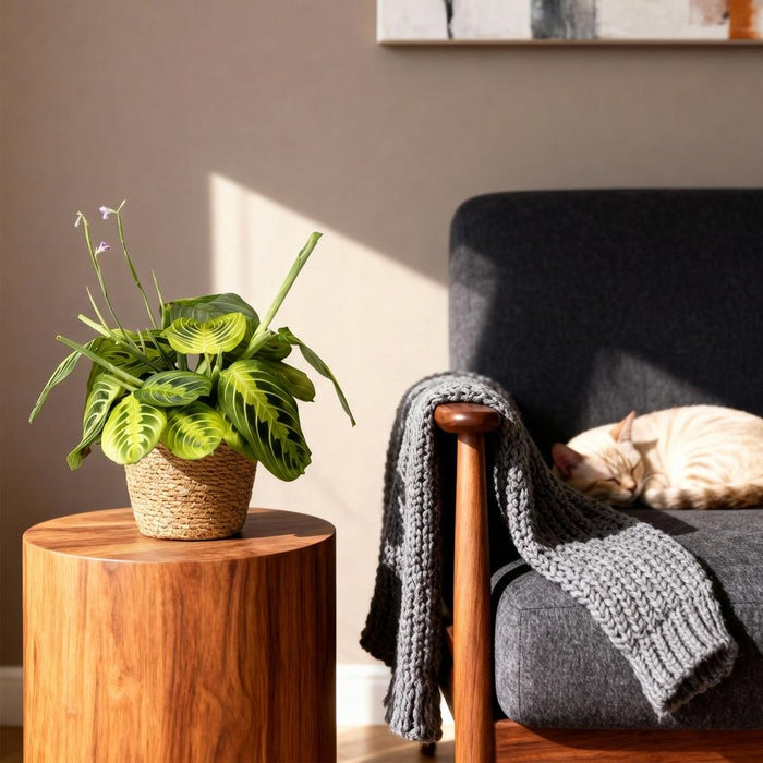 Maranta Fascinator Lemon Lime - Gebedsplant - met Mand - ↕25cm - Ø12cm