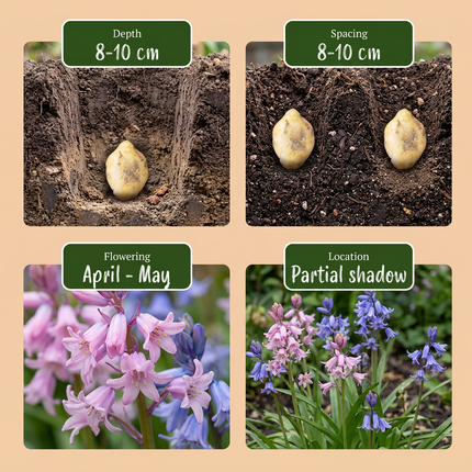 80x Hyacinthoides Hispanica mix - Bloembollen - Spaanse boshyacint mix - Diversen - Verwilderingsbol - Bolmaat 7/8