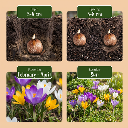 100x Crocus Species mix - Bloembollen - Krokus soortenmix - Diversen - Verwilderingsbol - Bolmaat 5/6