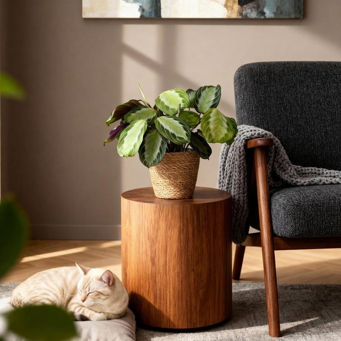 Maranta Fascinator Silverband - Gebedsplant - met Mand - ↕25cm - Ø12cm