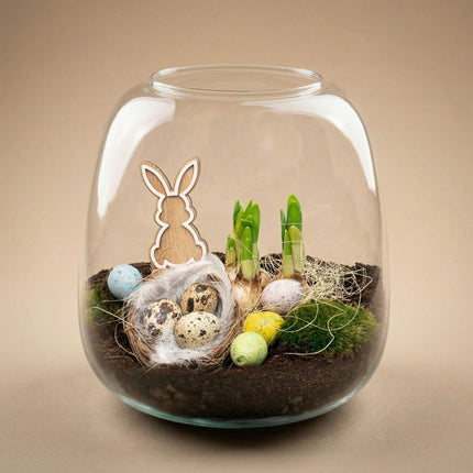 Emma Easter - Åbent Terrarium - Flaskehave DIY Kit - ↕25cm - Ø23cm - Påske Flaskehave
