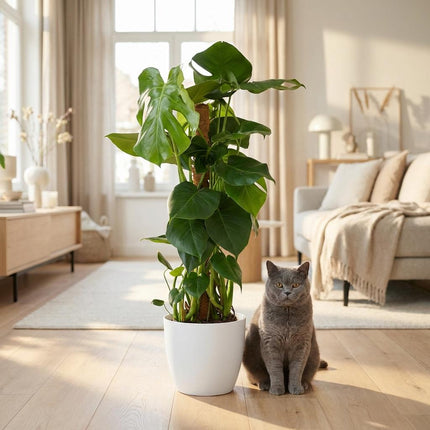 Monstera Deliciosa moss tip - roślina o wyglądzie sera szwajcarskiego - w białej doniczce - ↕90cm - Ø19cm