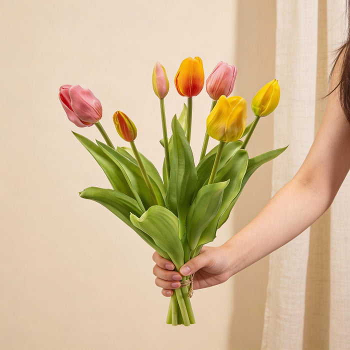 Tulip Bouquet - Cheerful Mix - ‘Real Touch’ Artificial Tulips - 7 stems - 42 cm