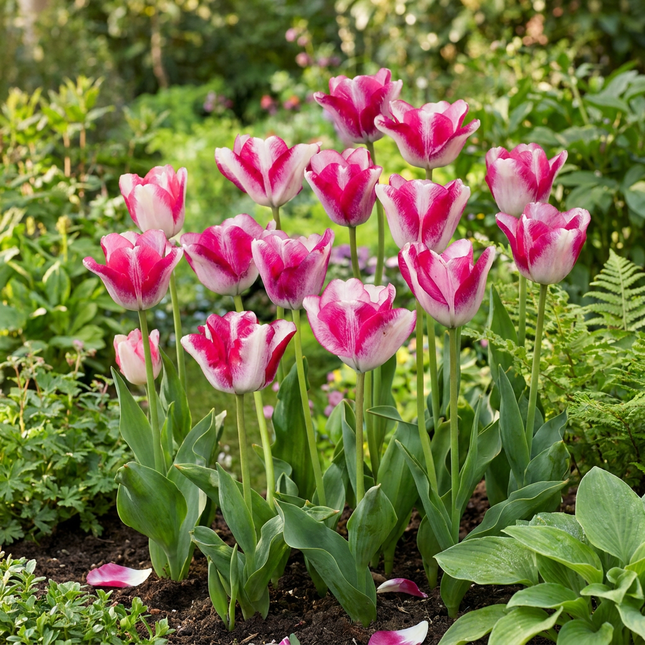 48x Tulipa Mata Hari - Bloembollen - Mata Hari tulp - Roze en Wit - Voorjaarsbloeier - Bolmaat 11/12