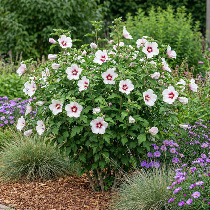 Hibiscus syriacus Hamabo - Tuin Hibiscus - Wit - Roze - ↕45cm - Ø17cm - 3x