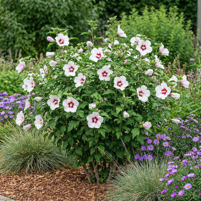 Hibiscus syriacus Hamabo - Garden Hibiscus - White - Pink - ↕45cm - Ø17cm - 3x