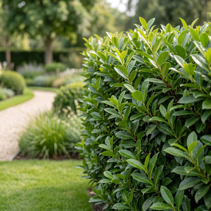 Prunus laur. Caucasica - Laurierkers - 16x Haagplanten - Groenblijvend - Groen - Pot 9cm - Hoogte 25-35cm