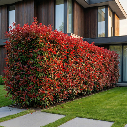 Photinia fraseri Carre Rouge - Glansmispel - 24x Haagplanten - Groenblijvend - Rood - Pot 9cm - Hoogte 25-35cm