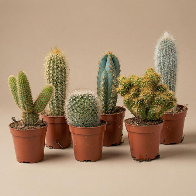 Sukkulenter sæt med 6 i keramiske minipotter Barcelona - ↕8-12cm
