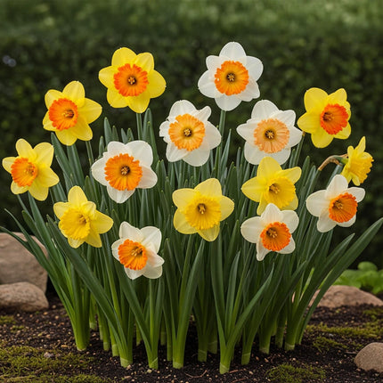Bulbes de fleurs - Narcisses à grandes fleurs en coupe - Mélange jaune et blanc - 15 bulbes - Calibre 12/14 - Paquet XXL