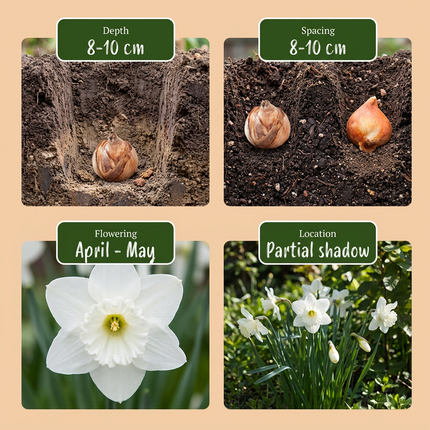 120x Narcissus Botanical White Mix - Bloembollen - Botanische witte narcis mix - Wit - Voorjaarsbloeier - Bolmaat 10/12
