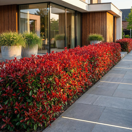 Photinia fraseri Little Red Robin - Glansmispel - 40x Haagplanten - Groenblijvend - Rood - Pot 9cm - Hoogte 25-35cm
