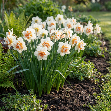 40x Narcissus Replete - Bloembollen - Dubbele narcis Replete - Wit en Oranje - Voorjaarsbloeier - Bolmaat 10/12