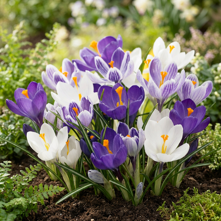 240x Crocus Blue - White - Bloembollen - Krokus - Blauw en Wit - Verwilderingsbol - Bolmaat 7/8