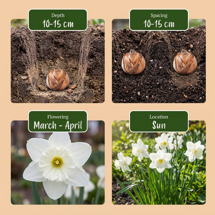 60x Narcissus Mount Hood - Bloembollen - Trompetnarcis - Wit - Voorjaarsbloeier - Bolmaat 10/12