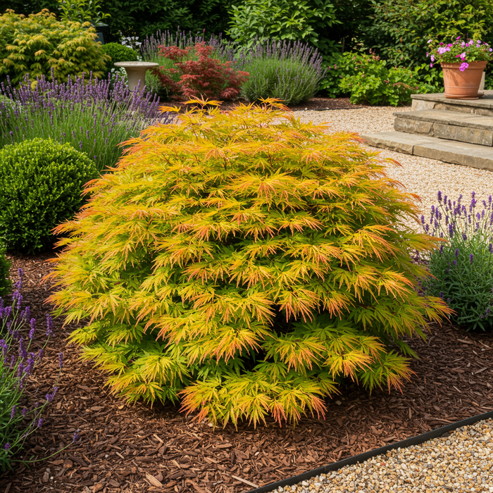 Terrasplant - Japanse Esdoorn - Acer palmatum Summergold - Geel - 2 Planten - Bladverliezend - ↕70cm - Ø19cm