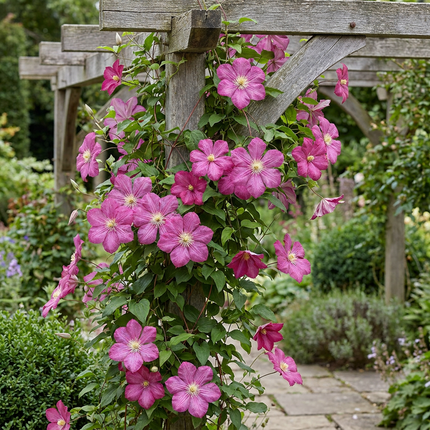 Clematis Ville de Lyon - Bosrank 6x - Rood - Klimplant - Ø9cm - ↕35cm