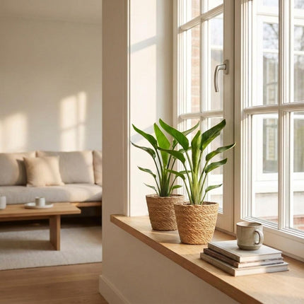 Strelitzia Reginea - Paradijsvogelplant - 2x - met Mand - Pot 12cm - Hoogte - 35cm